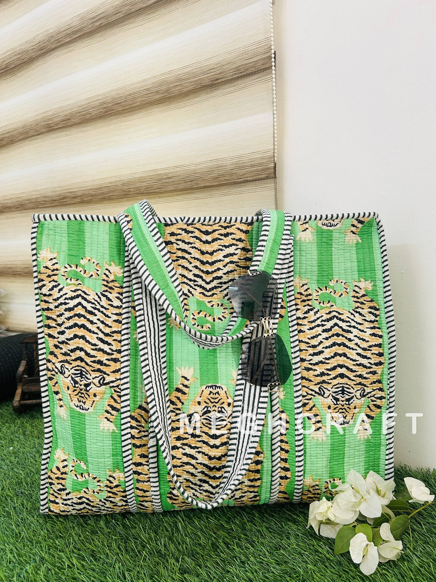 TIGER PRINT Cotton Quilted Tote Shopping Bag