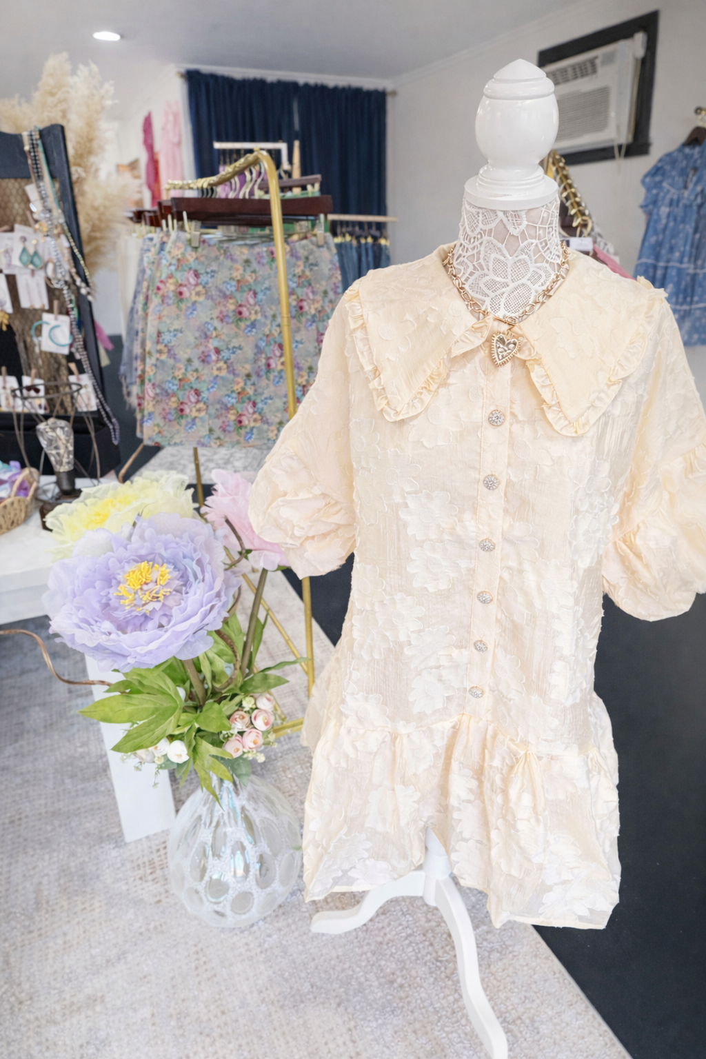 Babydoll Beige Floral Dress