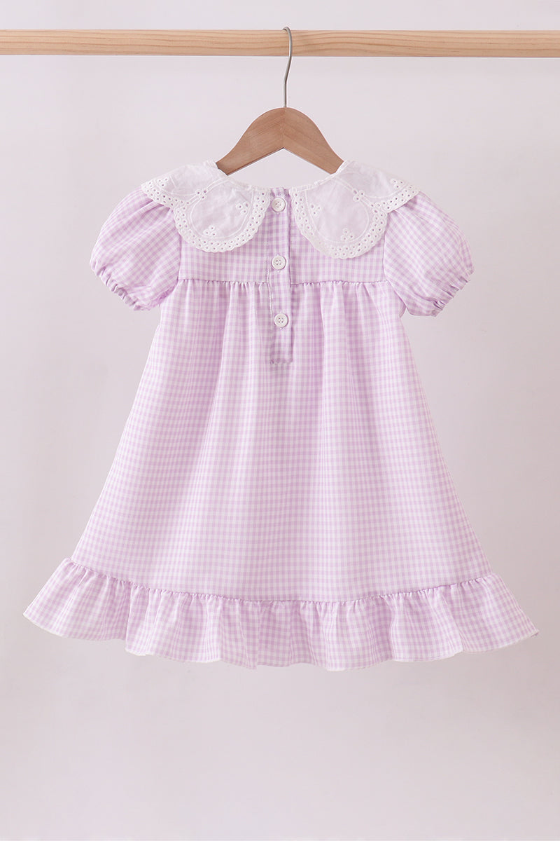 Purple Gingham Lace Ruffle Dress