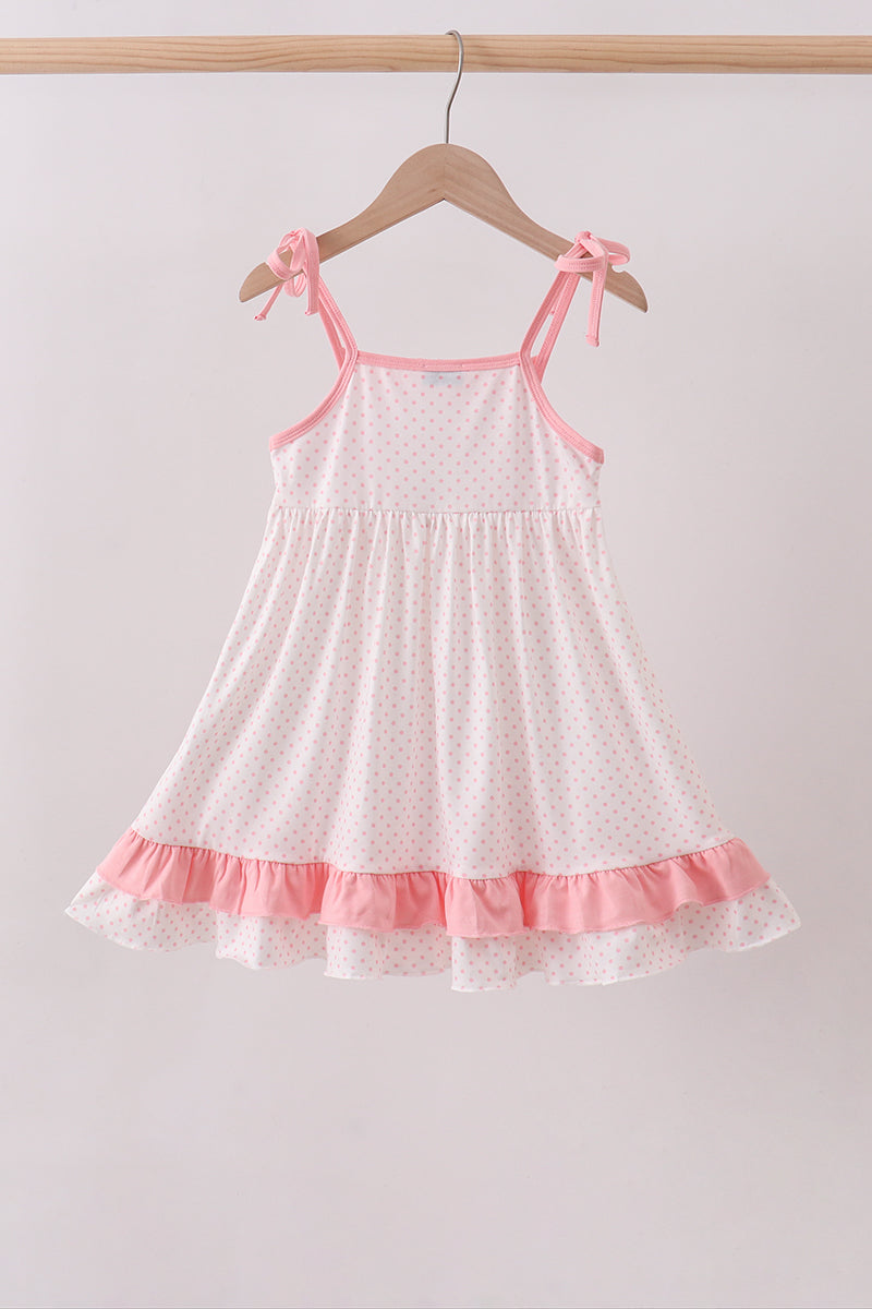 Pink bow smocked dot ruffle dress