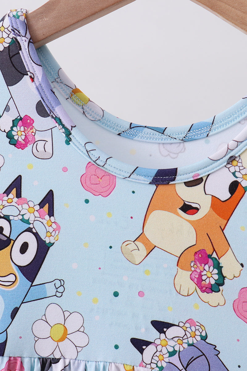Blue character floral bamboo dress