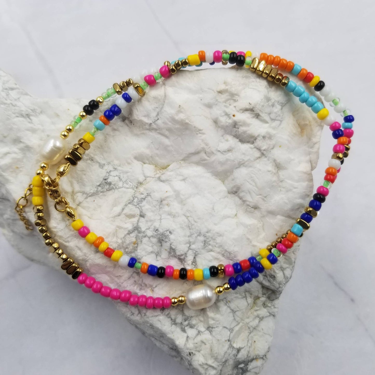 Bohemian Rainbow Beaded Pearl Necklace
