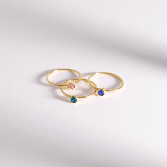 18K Gold PVD Stainless Steel Birthstone Stacking Ring