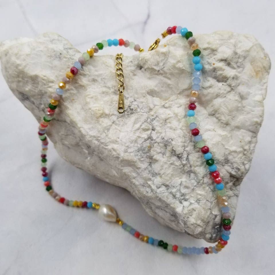 Colorful Glass Beaded Freshwater Pearl Neckalce