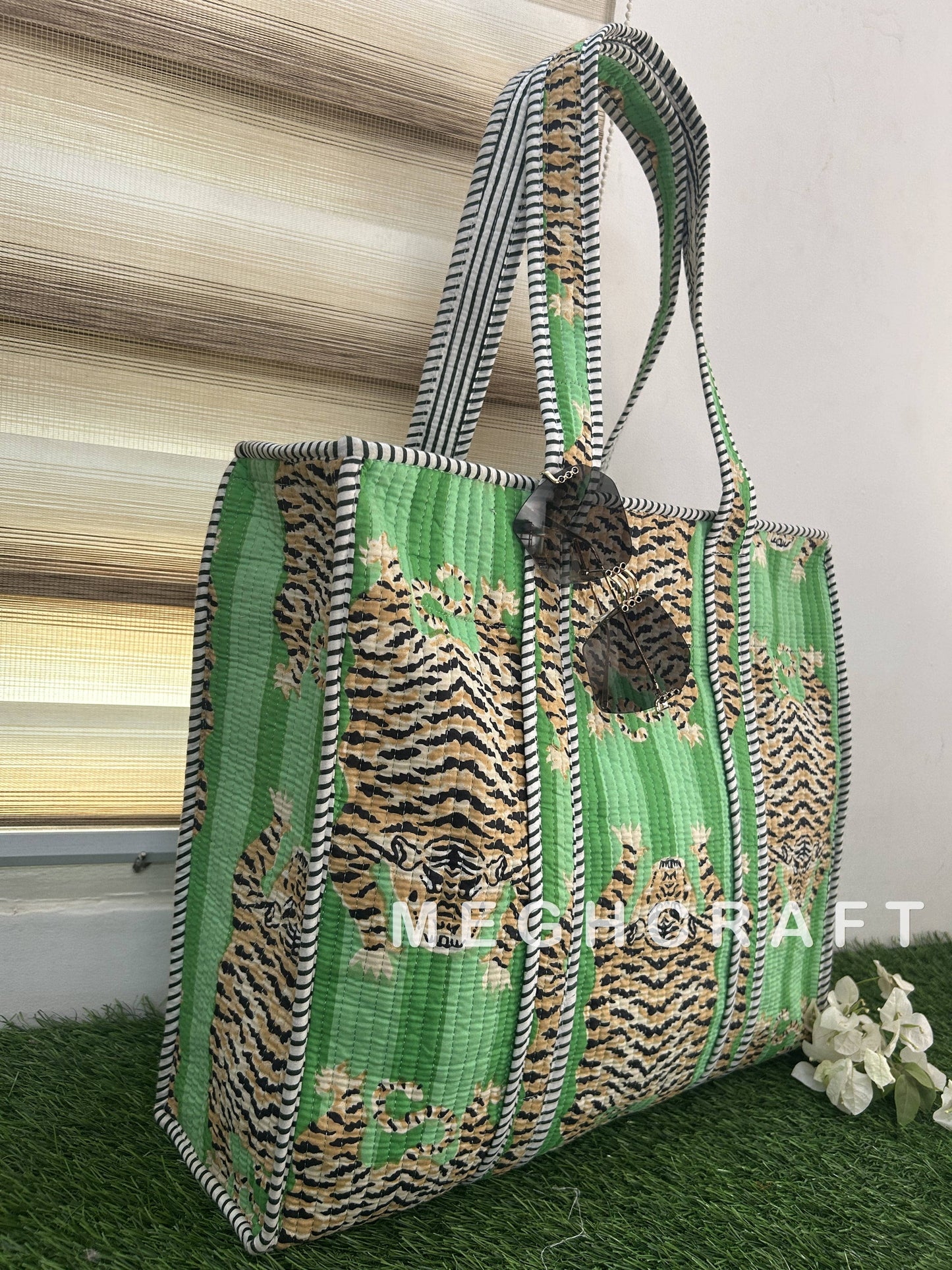 TIGER PRINT Cotton Quilted Tote Shopping Bag