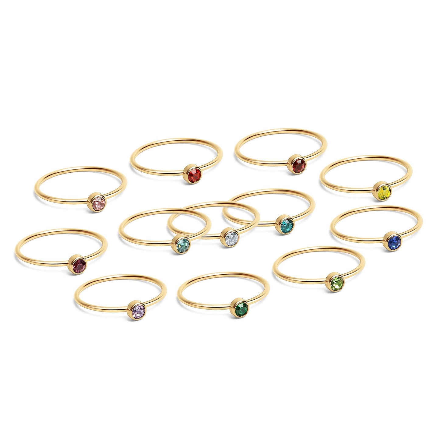 18K Gold PVD Stainless Steel Birthstone Stacking Ring