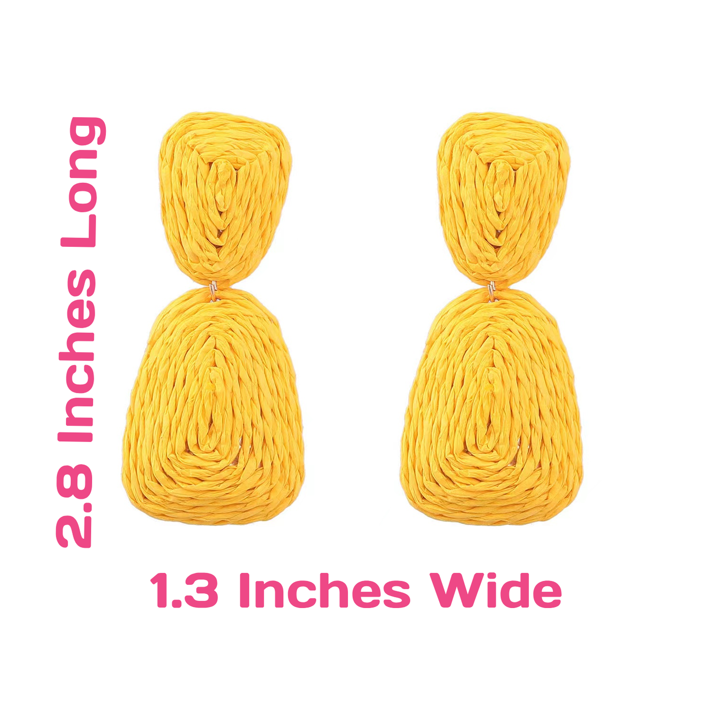 Rattan Pink or Yellow Square Style Summer/ Beach Earrings