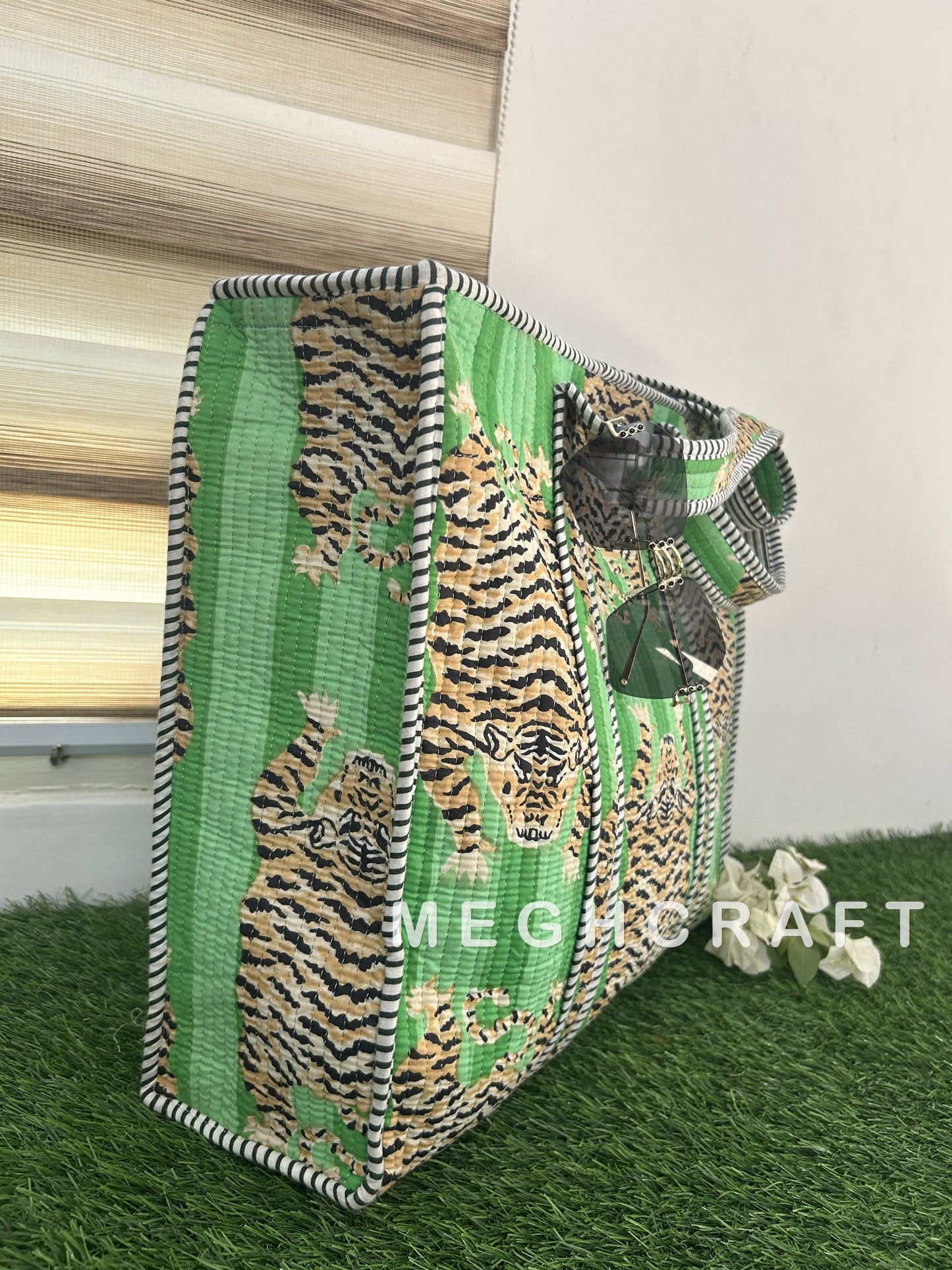 TIGER PRINT Cotton Quilted Tote Shopping Bag