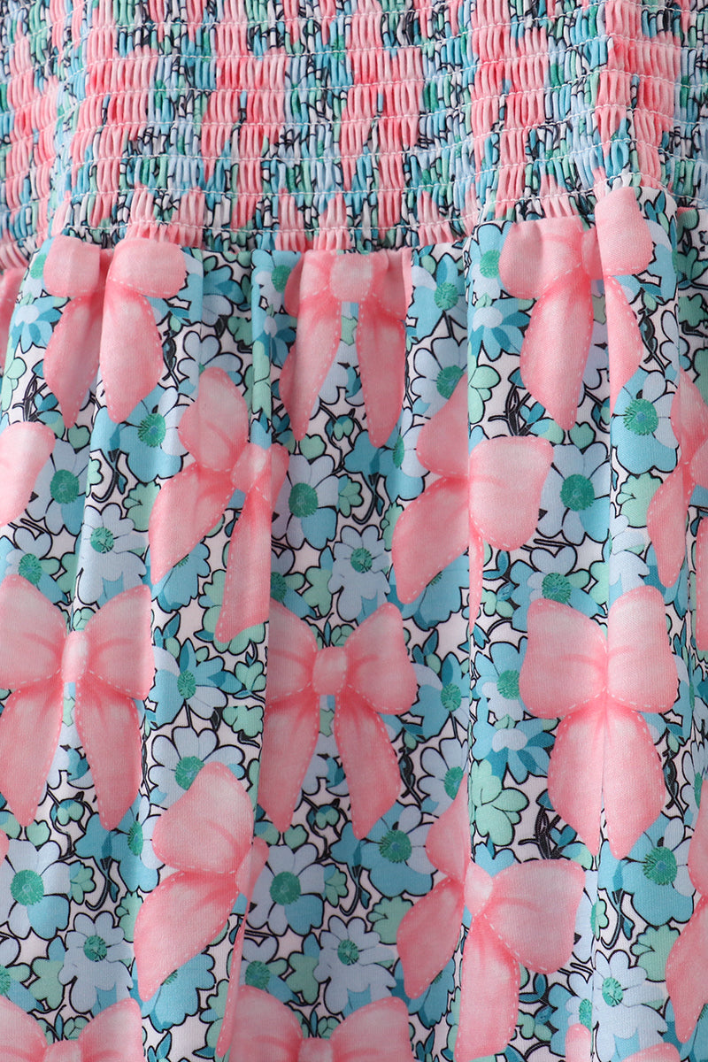 Pink floral smocked tiered dress