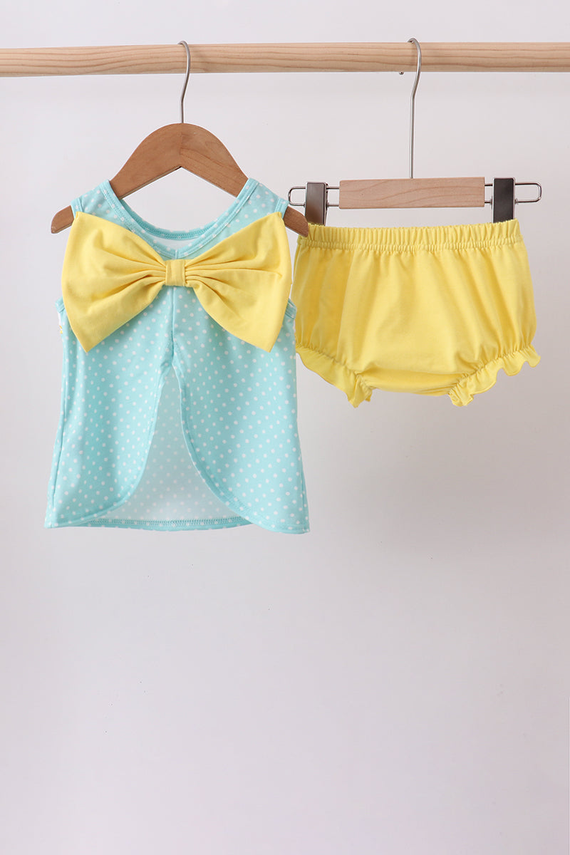 Summer lemon smocked bow bloomer set