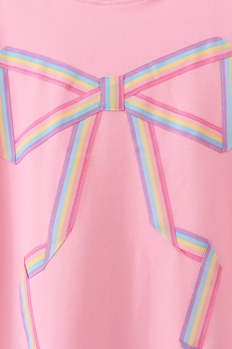 Pink hand-sewn bow mom&me sweatshirt