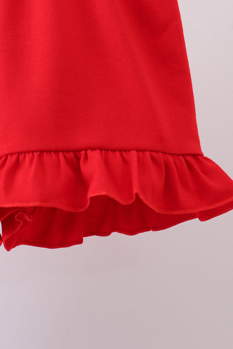 Blue flag embroidery seersucker ruffle shorts set