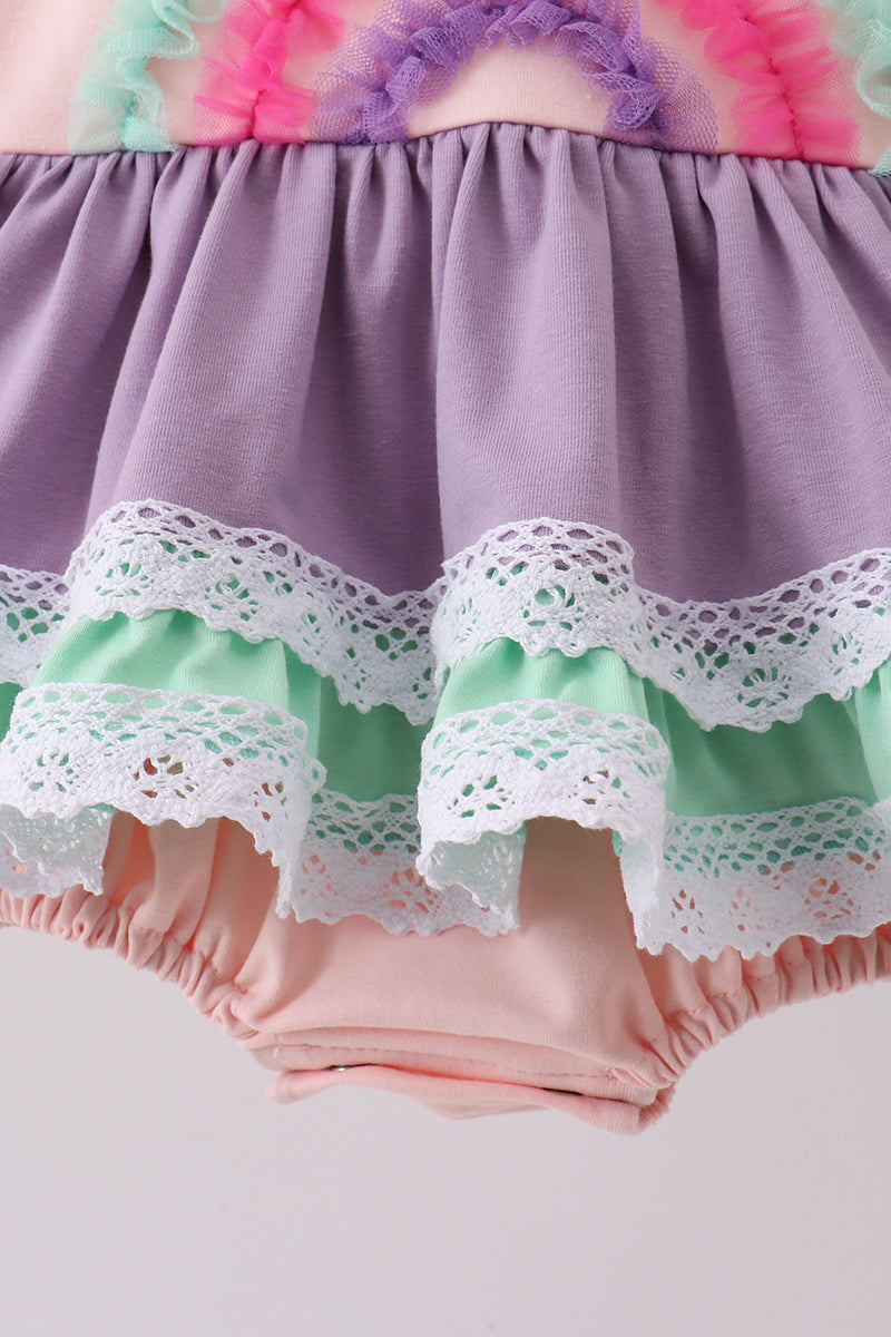 Purple lace rainbow ruffle bubble