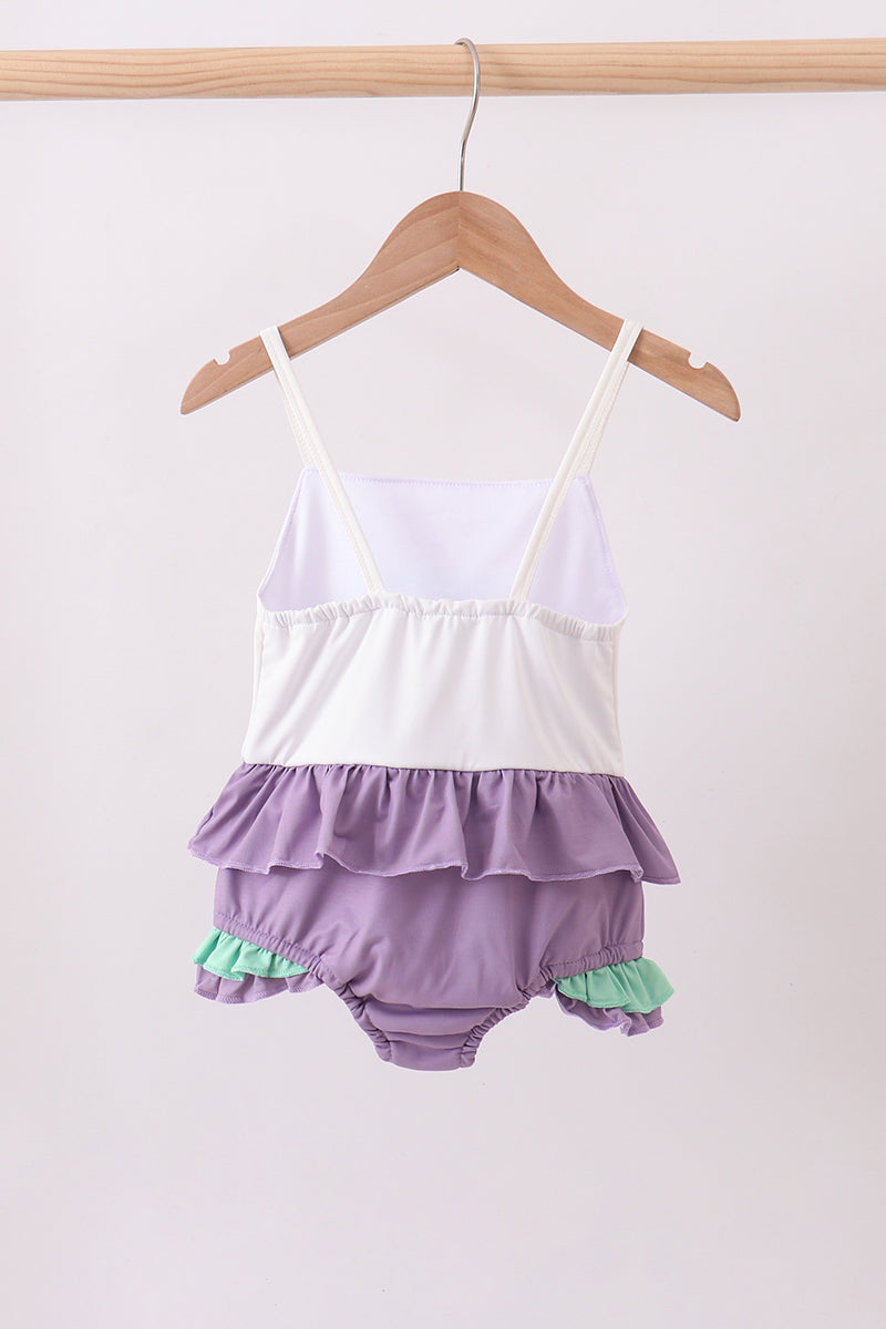 Purple lace rainbow ruffle one-piece swimsuit