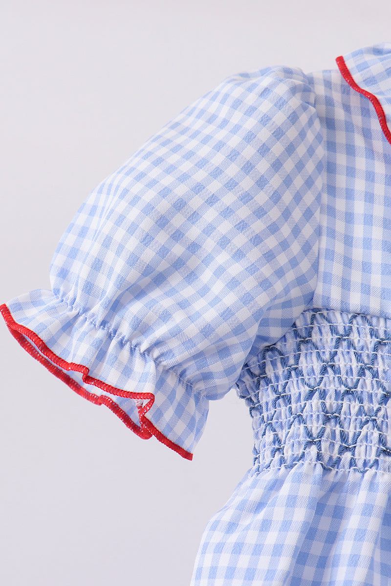 Blue flag smocked ruffle bubble