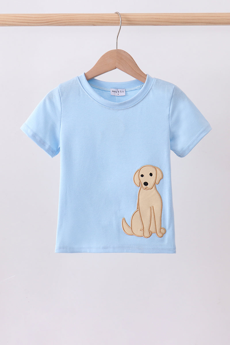 Blue puppy applique top