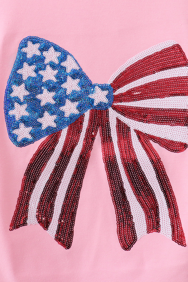 Pink flag bow sequin mom&me top