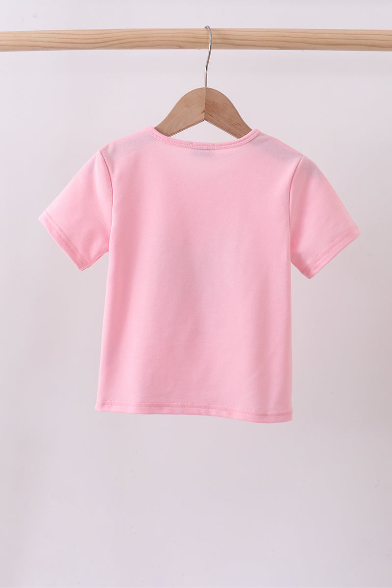 Pink flag bow sequin mom&me top