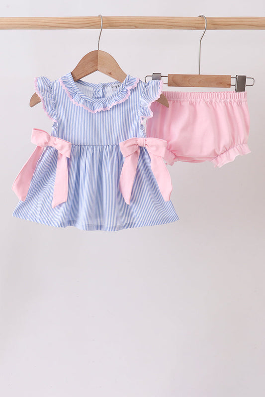 Blue Stripe Bow Bloomer Set