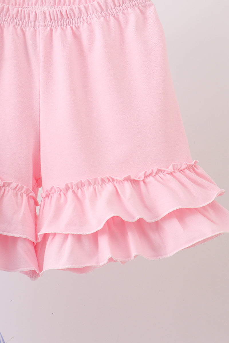 Blue Stripe Bow Smocked Ruffle Shorts Set