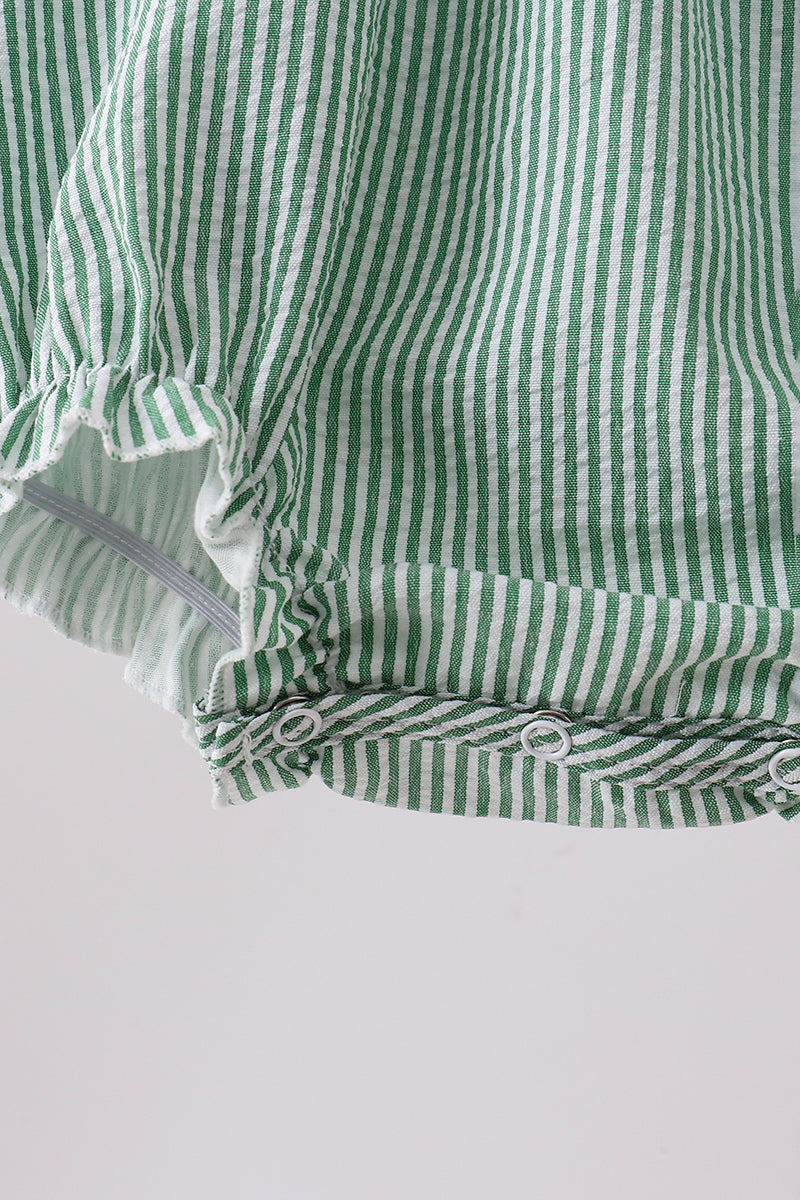 Green Watermelon Stripe Smocked Embroidered Seersucker Bubble