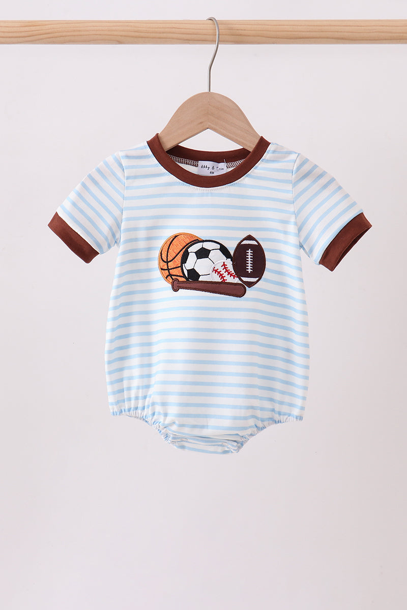 Blue Sports Ball Stripe Applique Bubble
