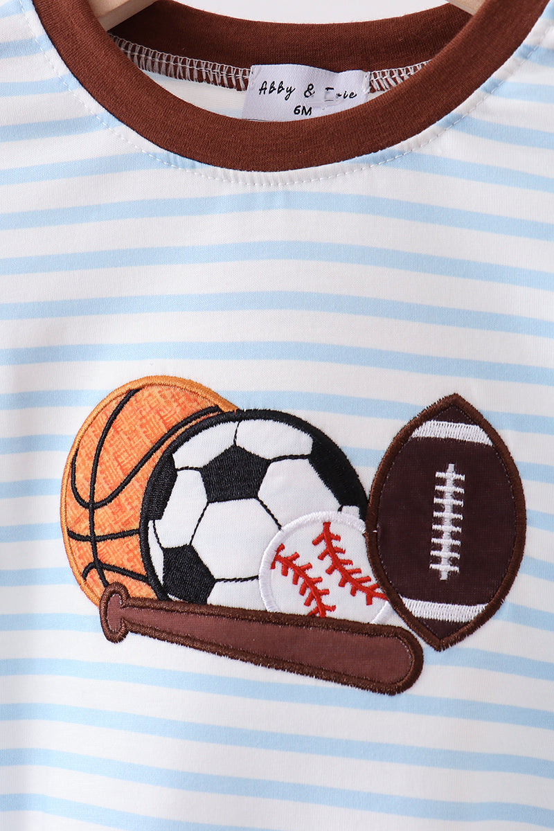 Blue Sports Ball Stripe Applique Bubble