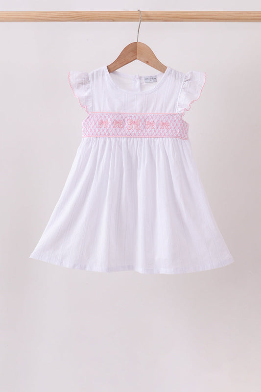 White Bow Smocked Jacquard Dress