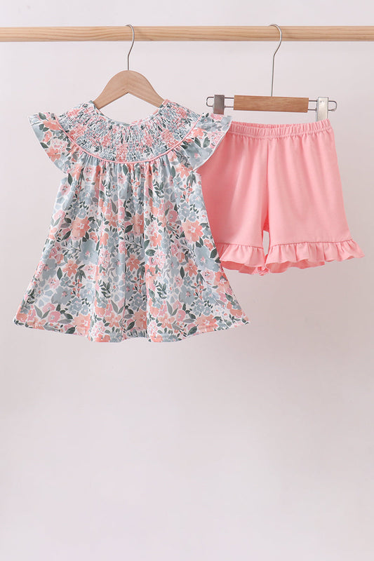 Pink Floral Smocked Set