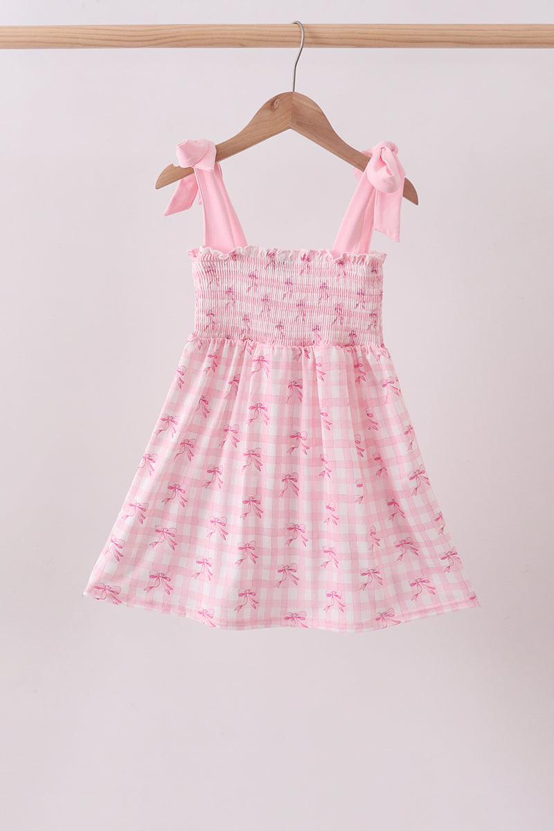 Pink bow smocked ruffle dress