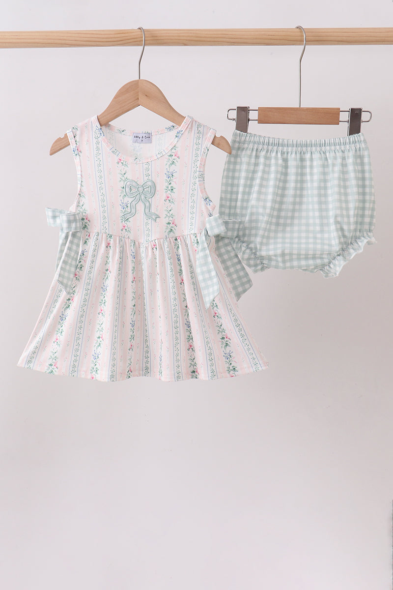 Bow Floral Applique Bloomer Set