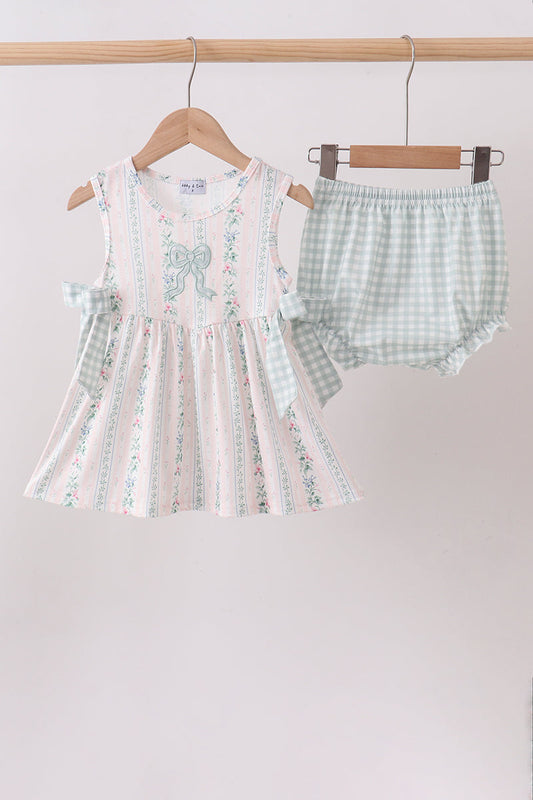 Bow Floral Applique Bloomer Set