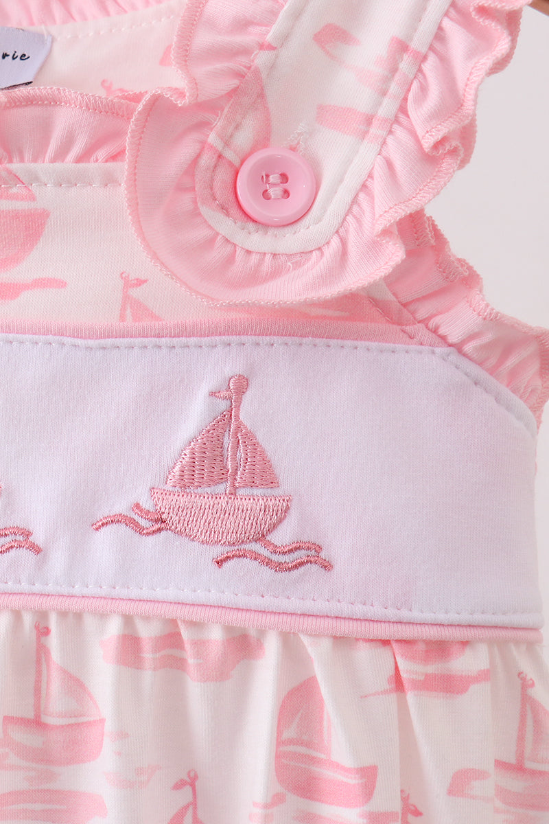 Pink Sailboat Embroidered Bubble
