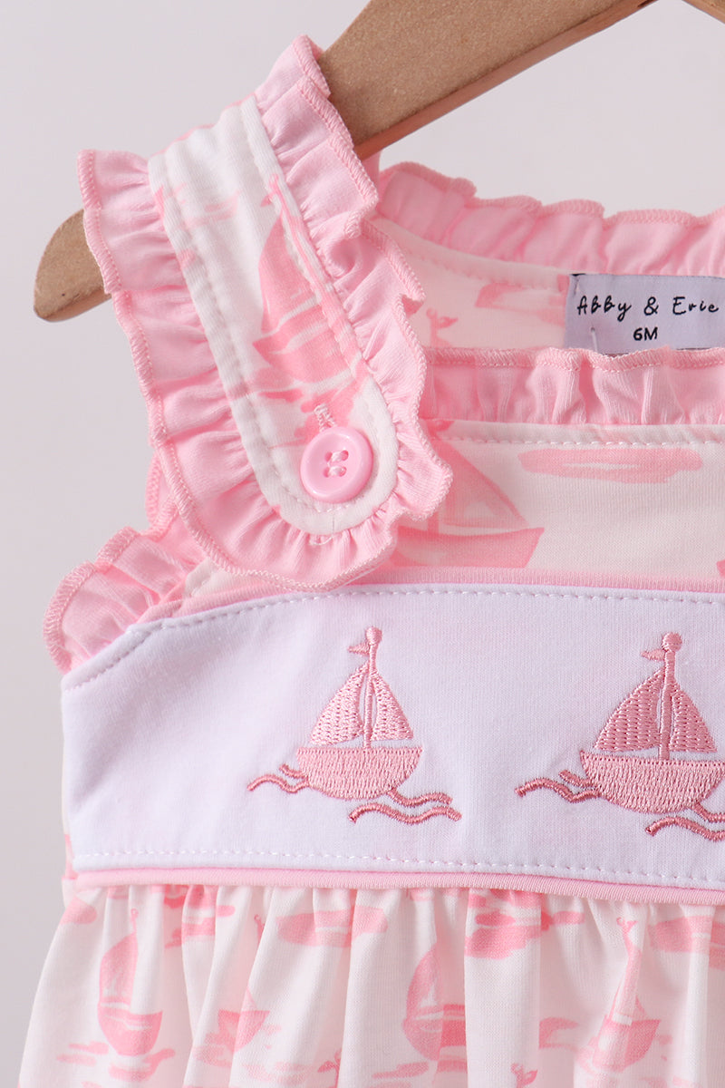 Pink Sailboat Embroidered Bloomer Set