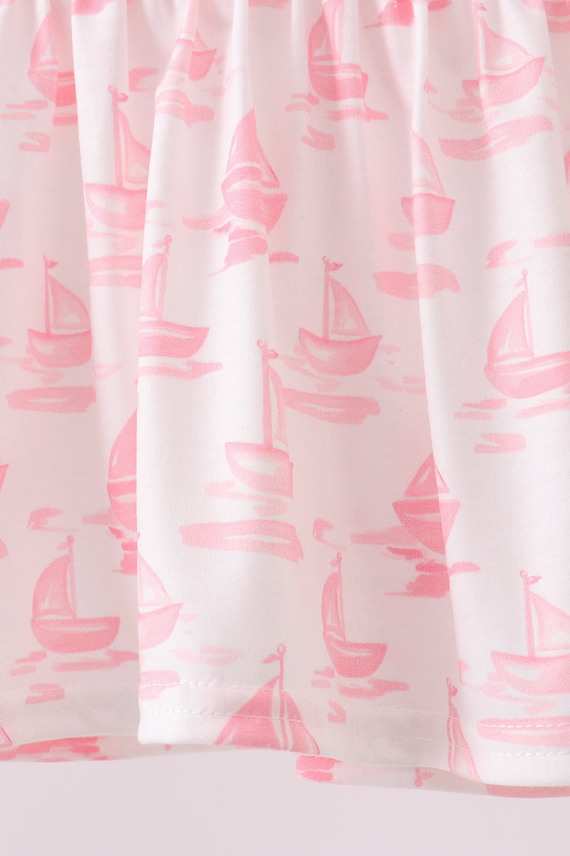 Pink Sailboat Embroidered Bloomer Set