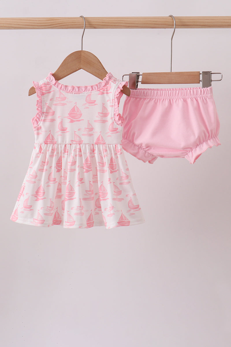 Pink Sailboat Embroidered Bloomer Set