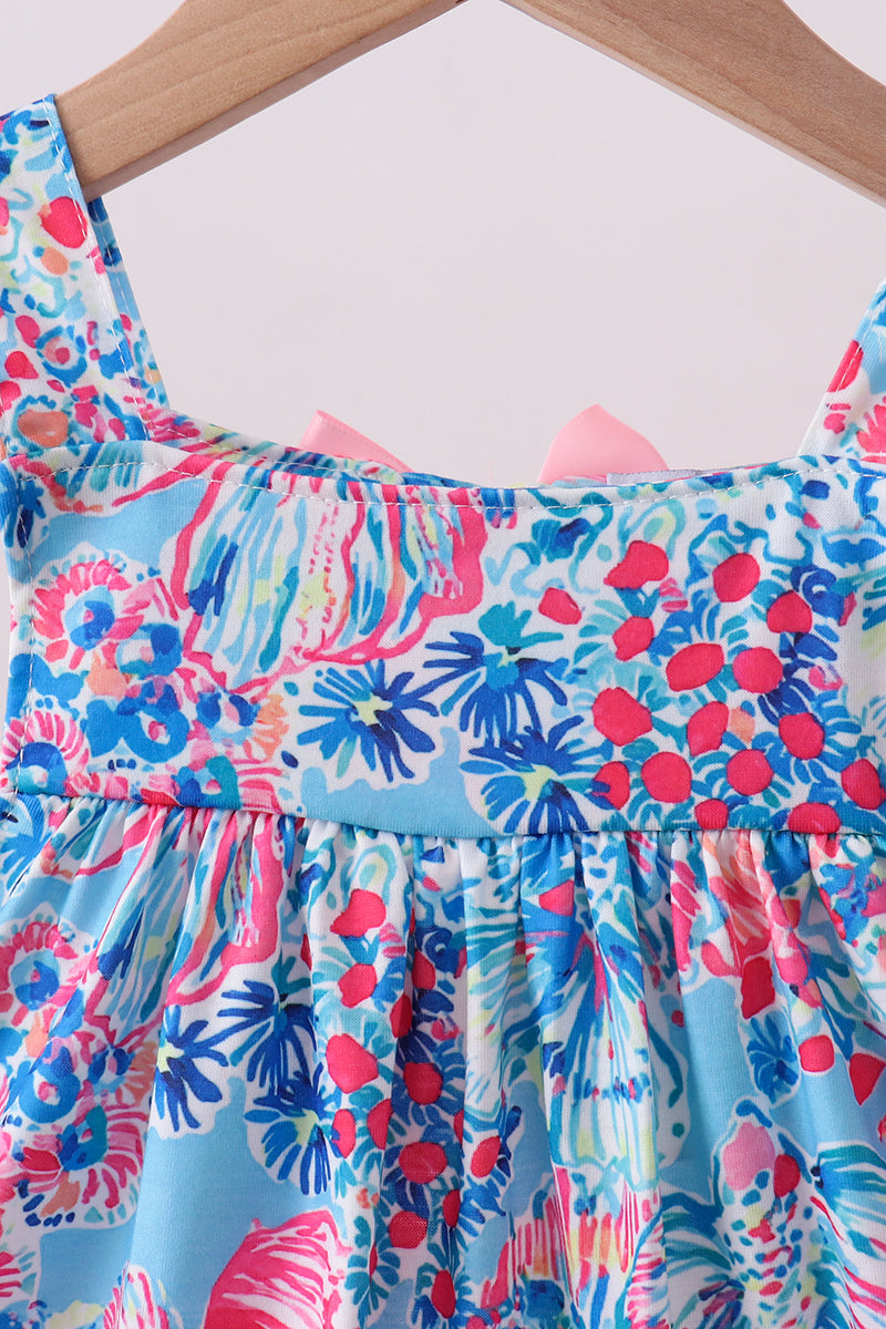 Pink tropical floral print ruffle shorts set