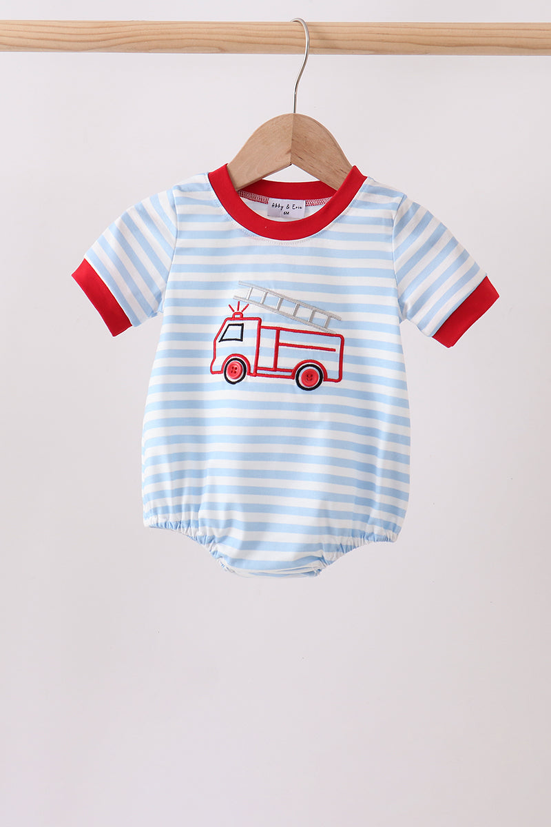 Blue Fire Engine Stripe Embroidered Bubble