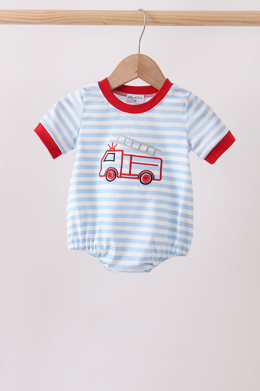 Blue Fire Engine Stripe Embroidered Bubble