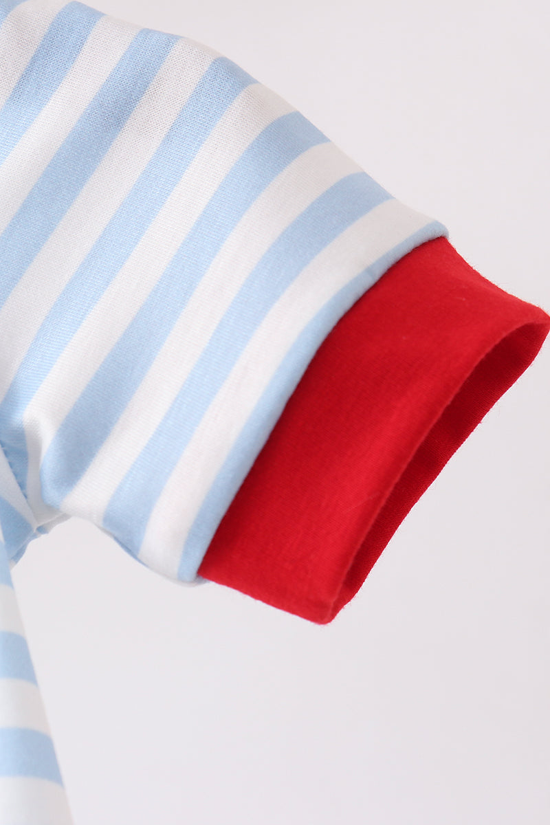 Blue Fire Engine Stripe Embroidered Bubble