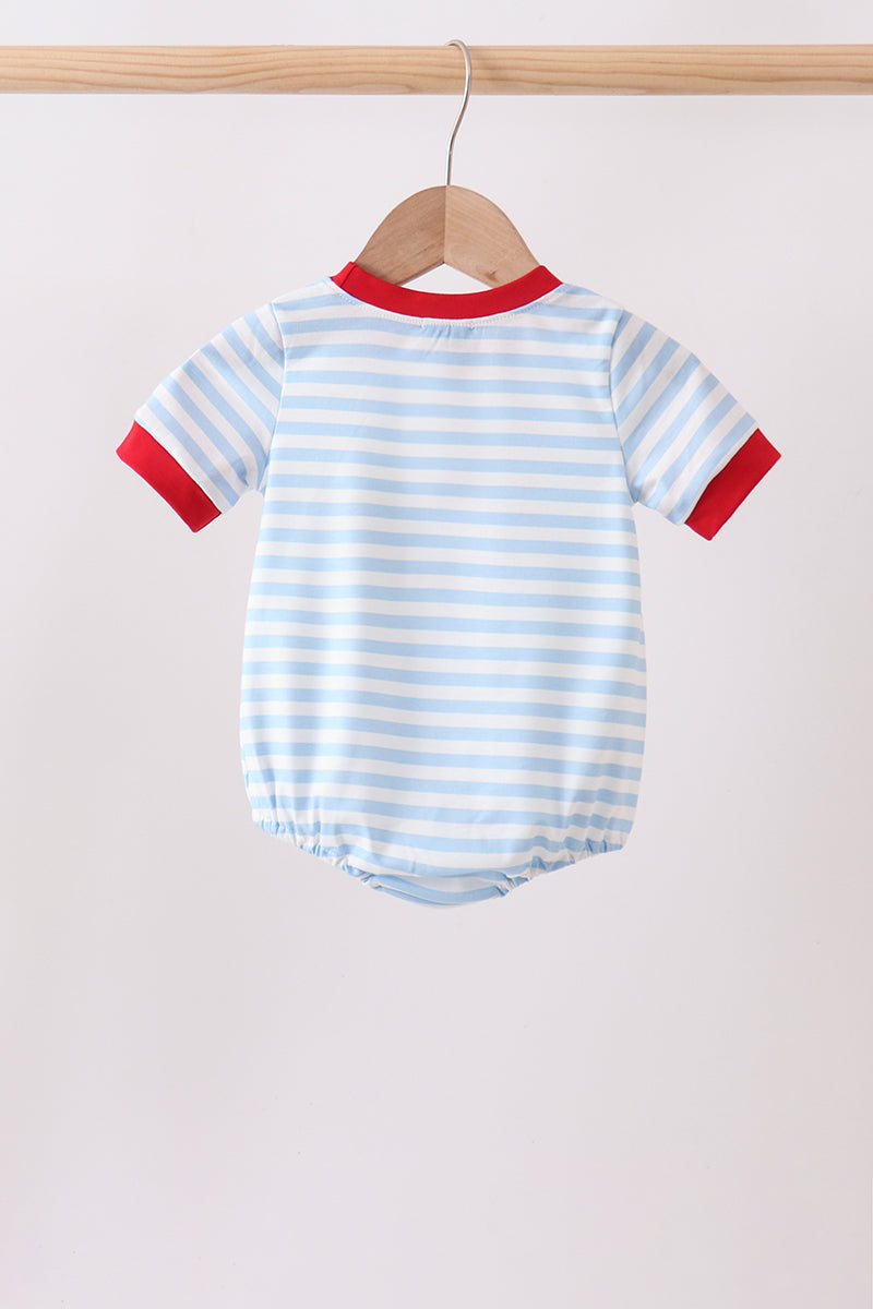 Blue Fire Engine Stripe Embroidered Bubble