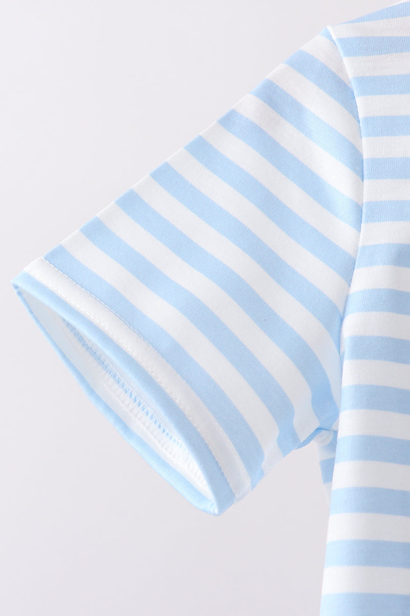 Blue Fire Engine Stripe Embroidered Set
