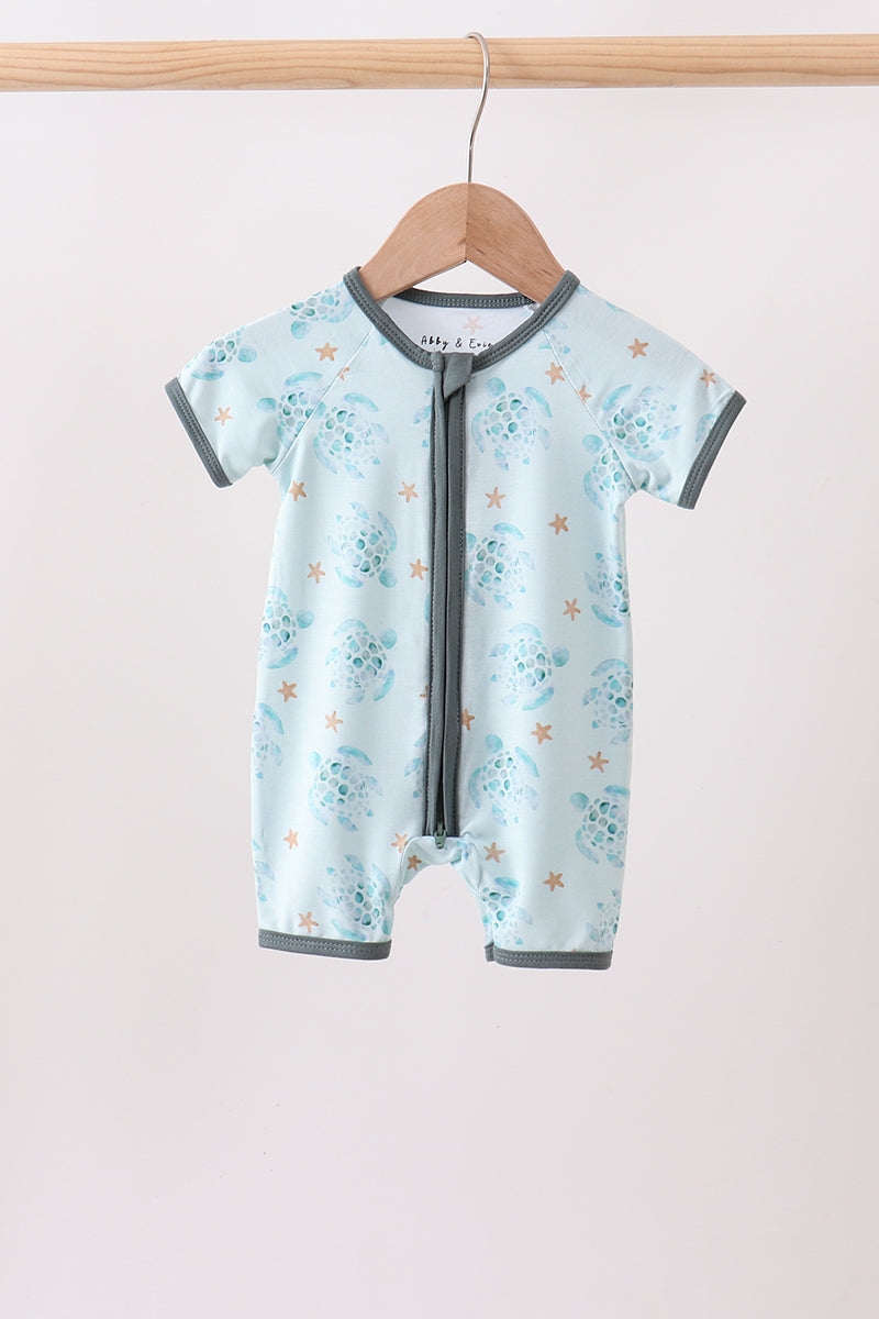 Blue Turtle Bamboo Romper