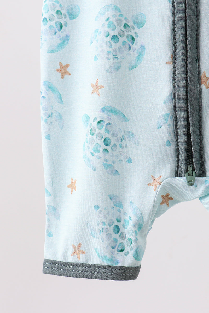 Blue Turtle Bamboo Romper