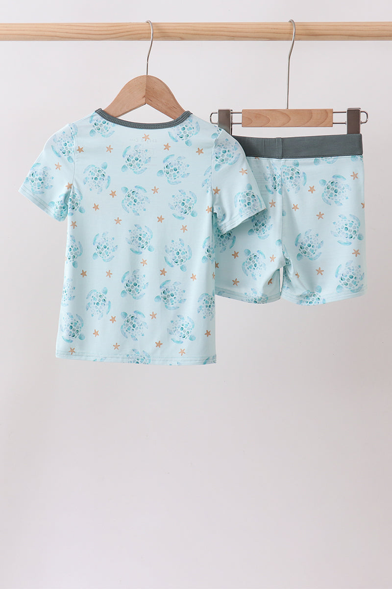 Blue Turtle Bamboo Pajama Set