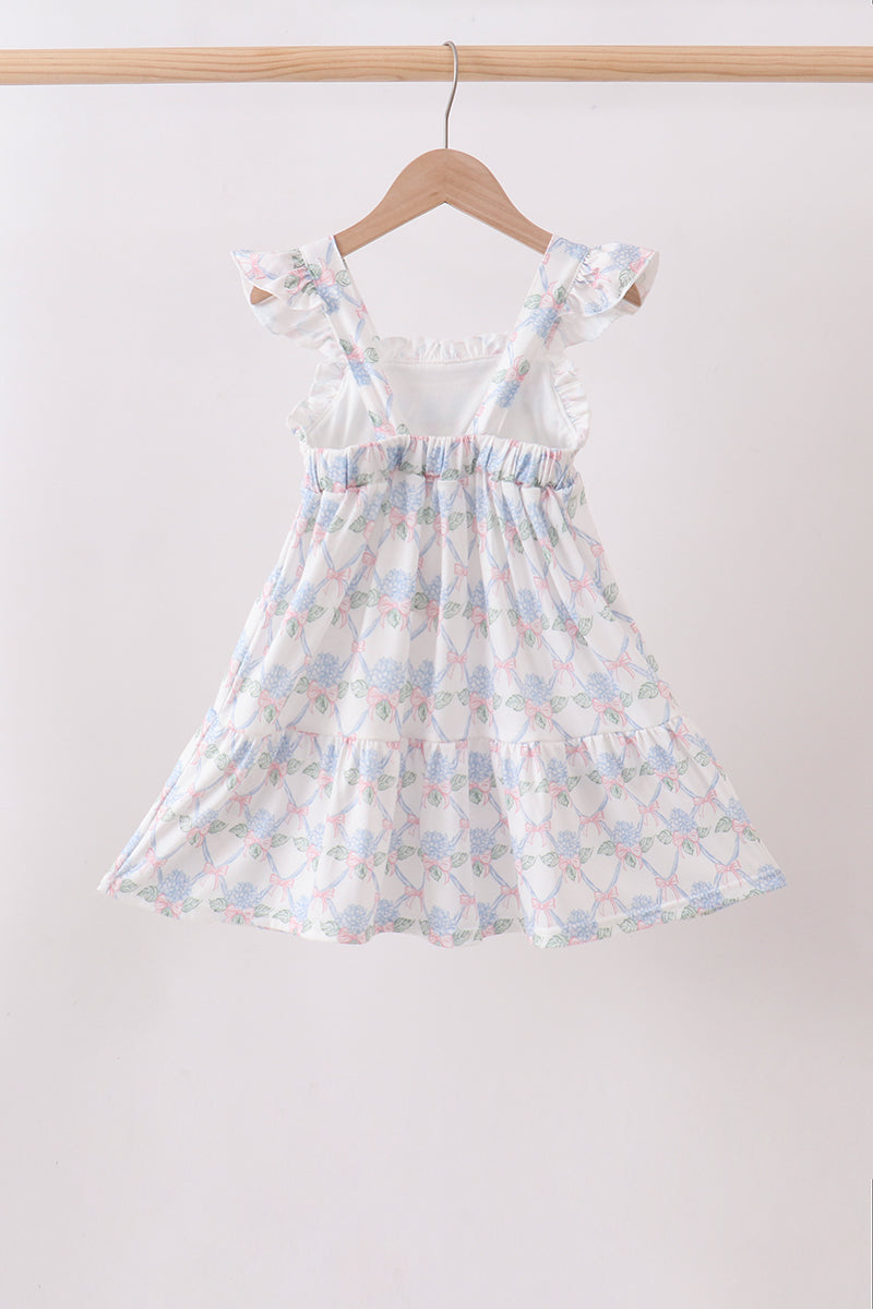 Blue Floral Ruffle Dress