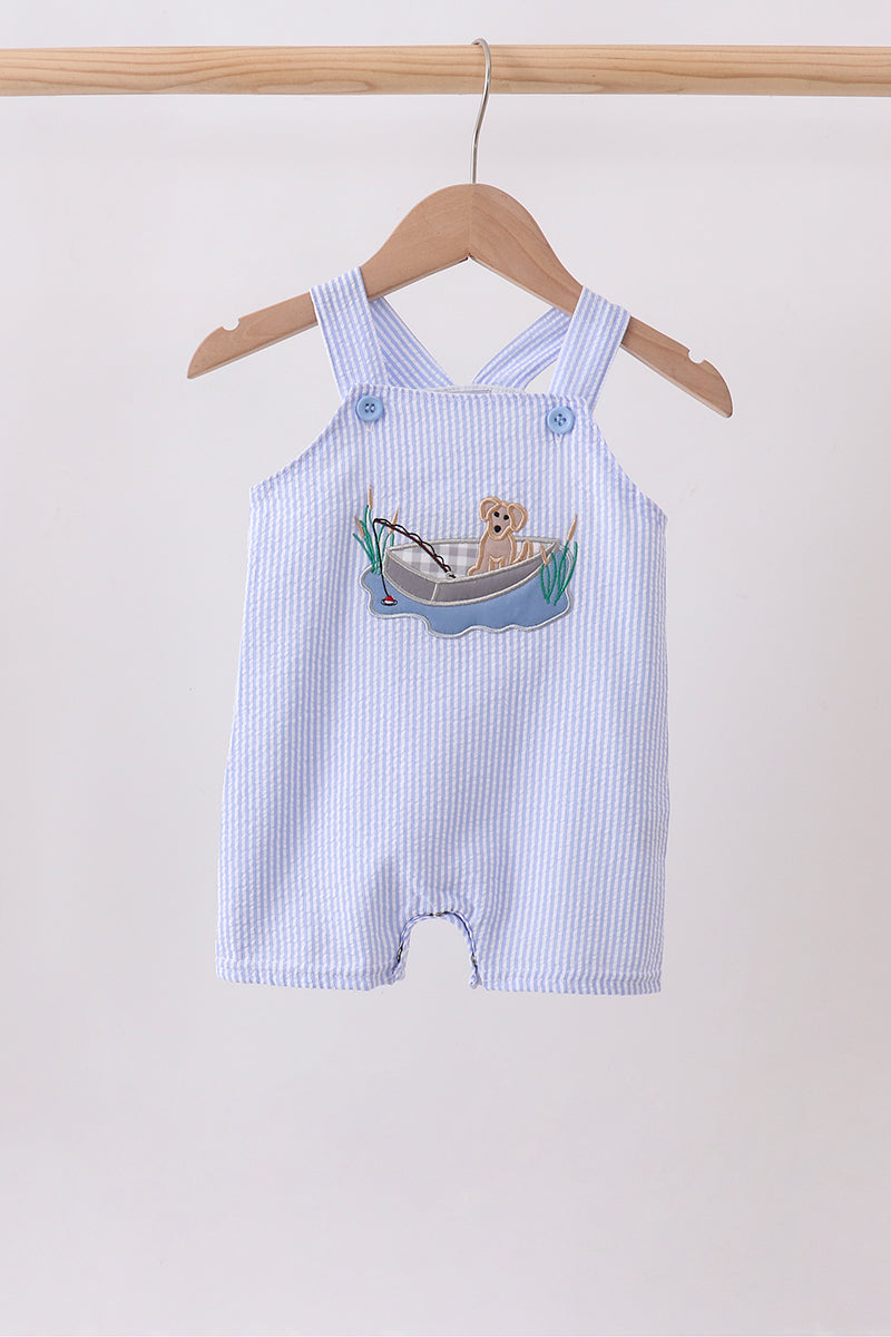 Blue Puppy Applique Seersucker Jon Jon