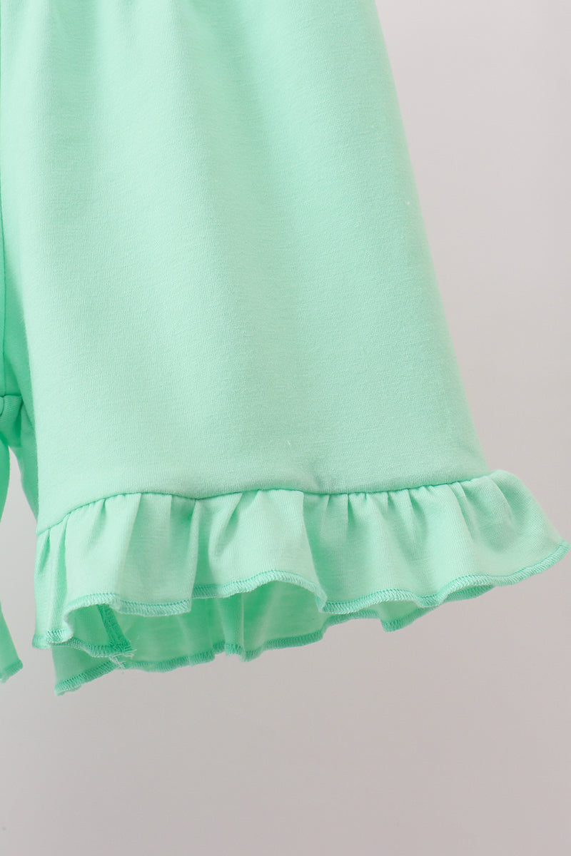 Green Bow Checkered Ruffle Shorts Set