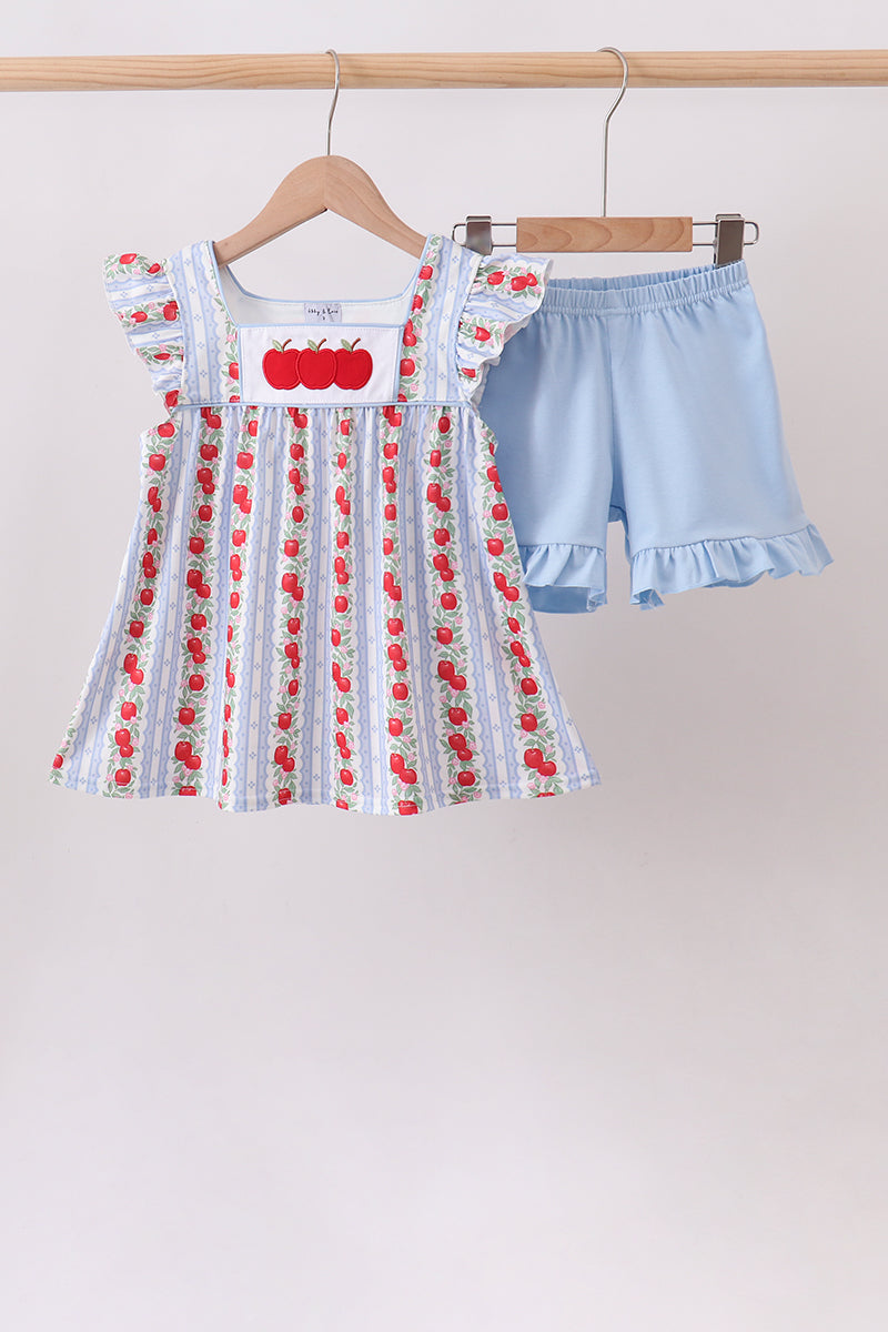 Red Apple Applique Ruffle Shorts Set