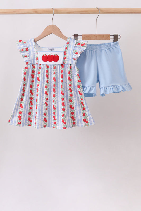 Red Apple Applique Ruffle Shorts Set